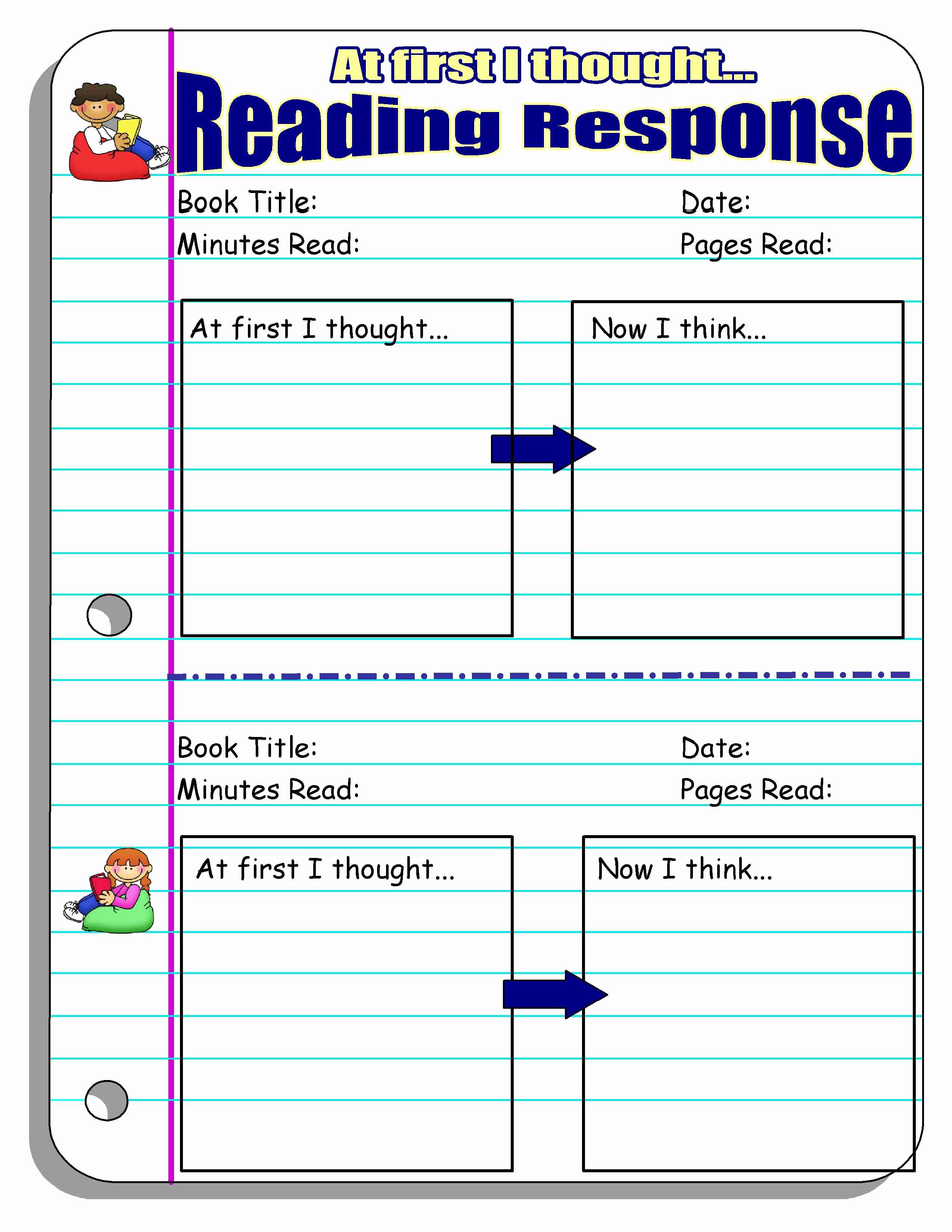 First Grade Reading Response Journal Template