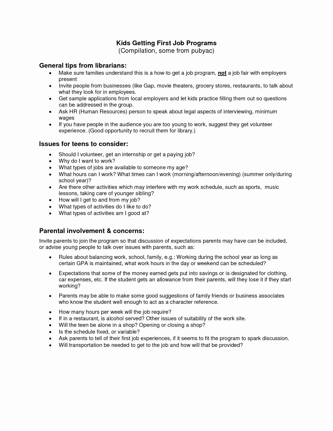 First Job Resume for Teenagers