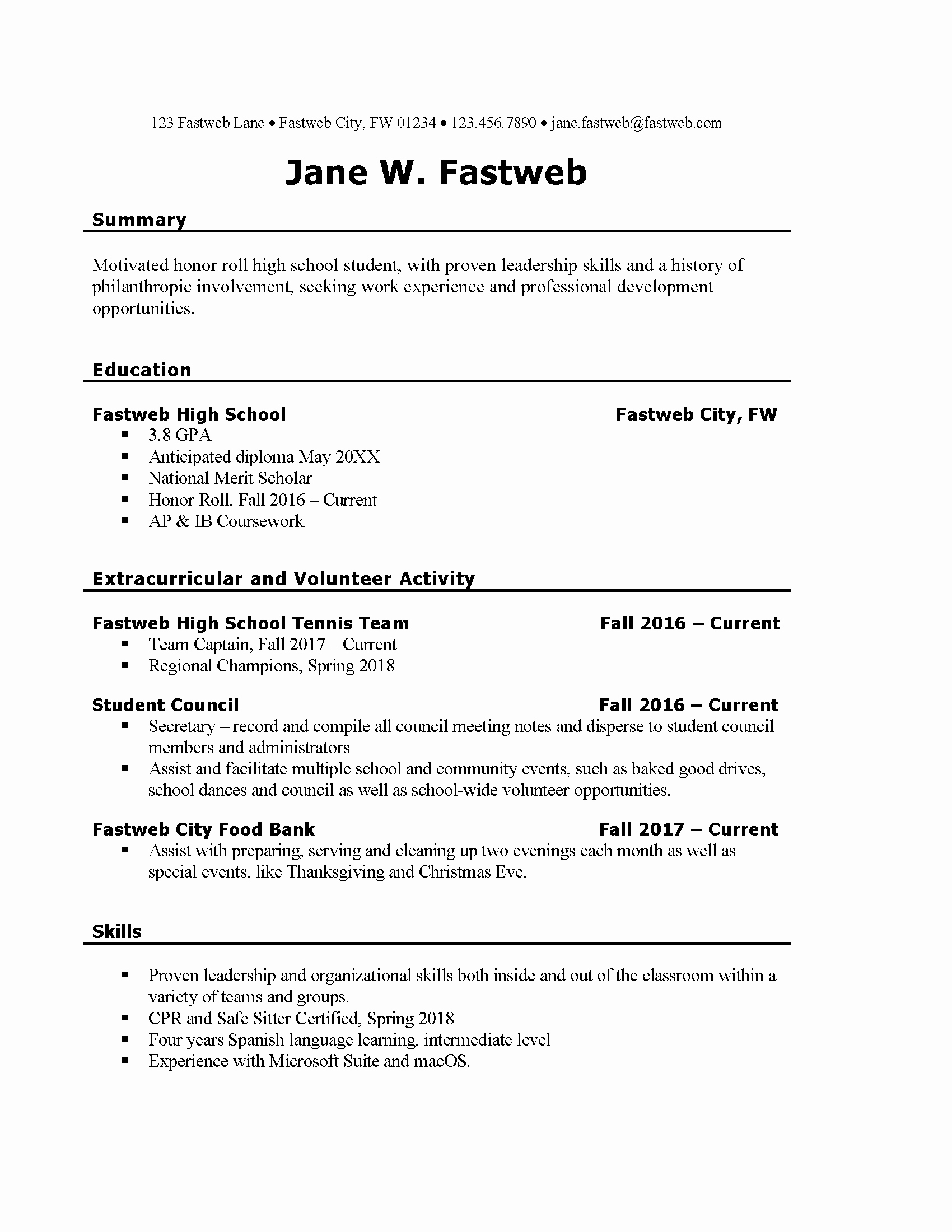 First Part Time Job Resume Sample