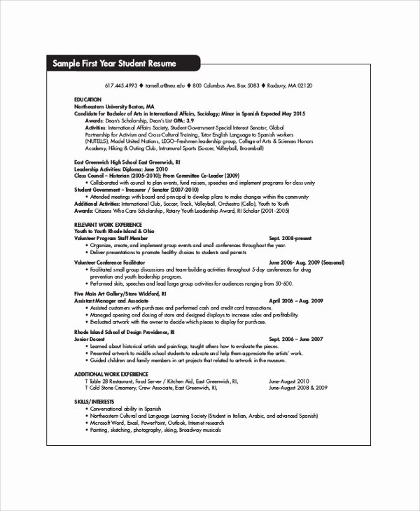 First Year Student Resume Best Resume Collection