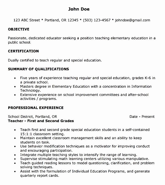 First Year Teacher Resume Template Free Samples
