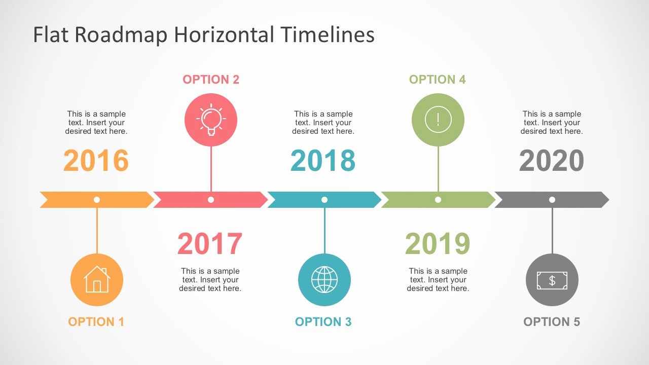 Flat Roadmap Horizontal Timelines for Powerpoint
