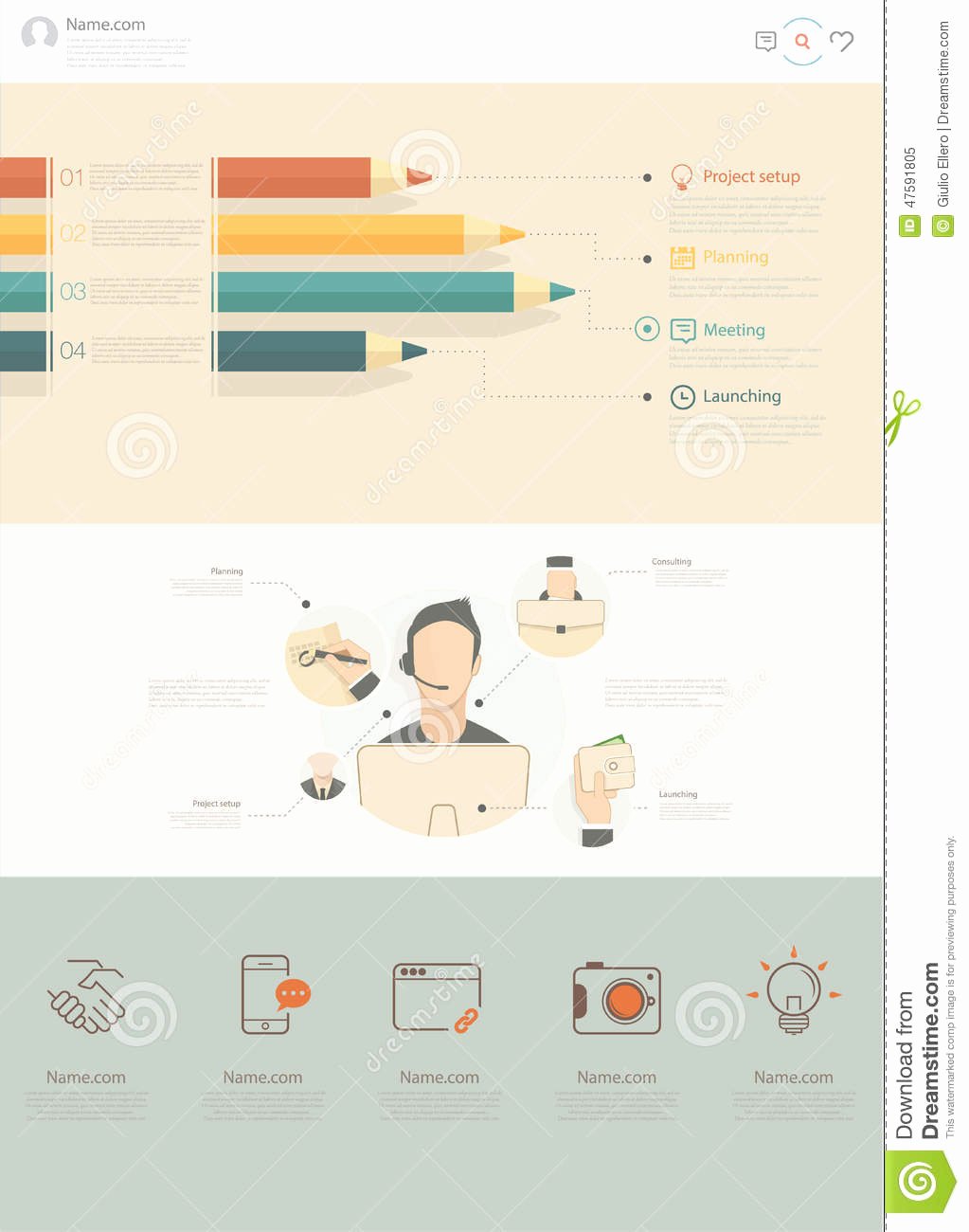 Flat Website Design Template with Business Illustrations