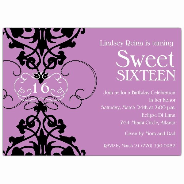 Fleur Lavender Sweet 16 Invitations