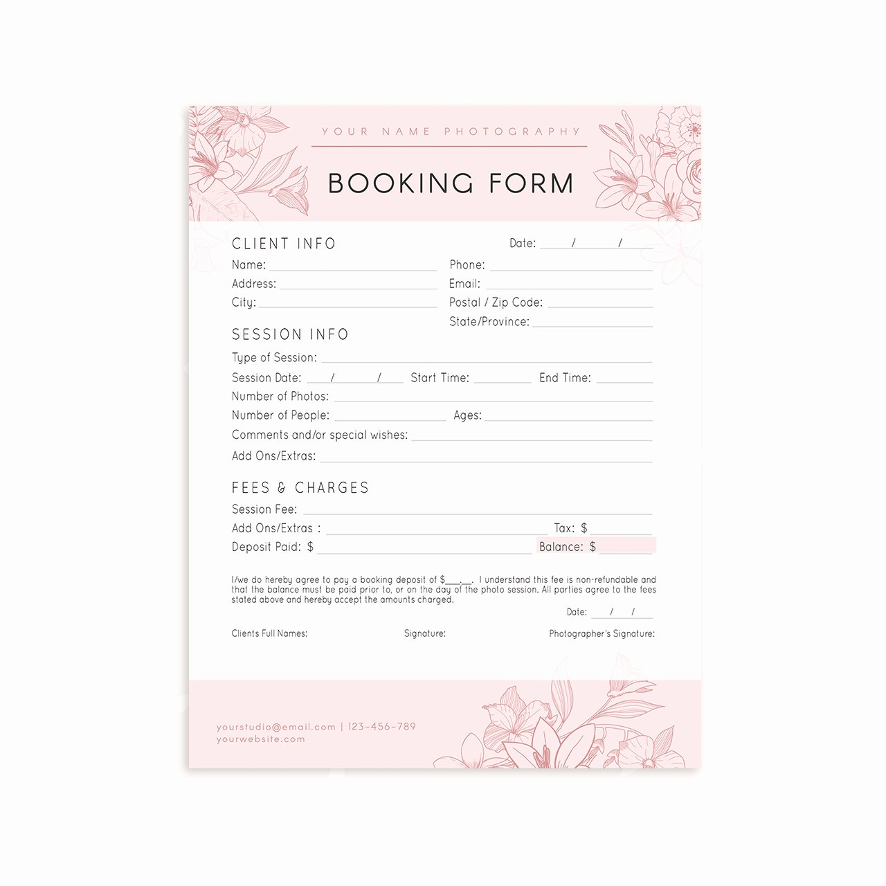 Floral Client Booking form Template for Graphers