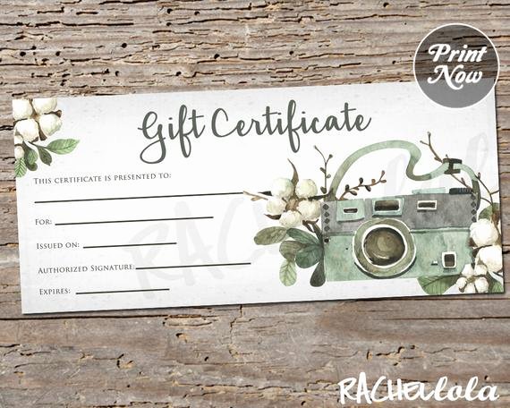 Floral Cotton Camera Printable Gift Certificate Template