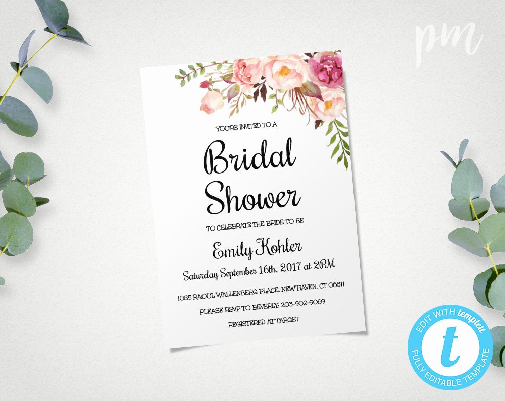 Floral Printable Bridal Shower Invitation Template Bridal
