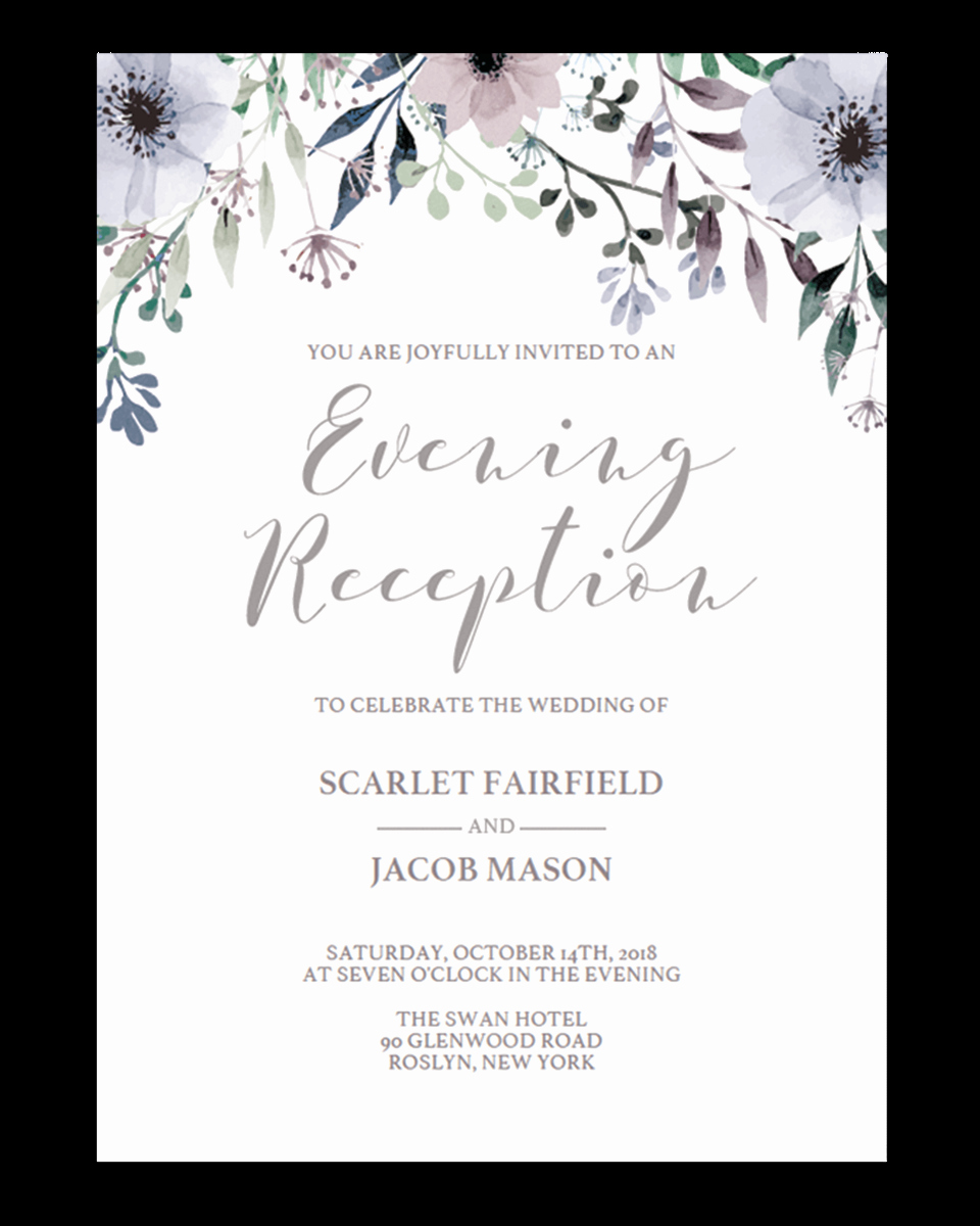 Floral Wedding evening Reception Invite Template