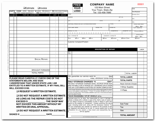 Florida Approved Auto Repair Invoice form 644