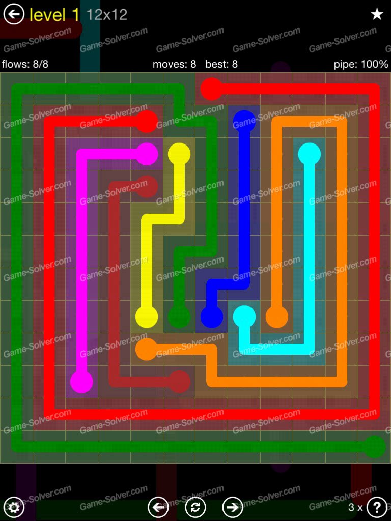 Flow Extreme Pack 2 12×12 Level 1 Game solver