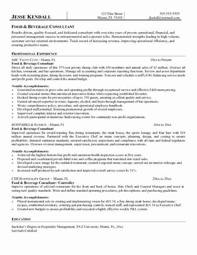 Food and Beverage Manager Resume source