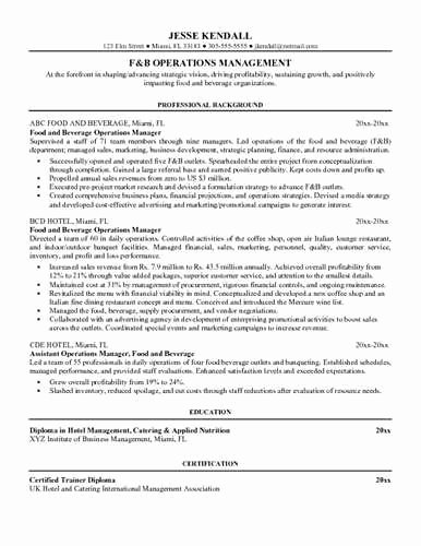 Food and Beverage Manager Resume source