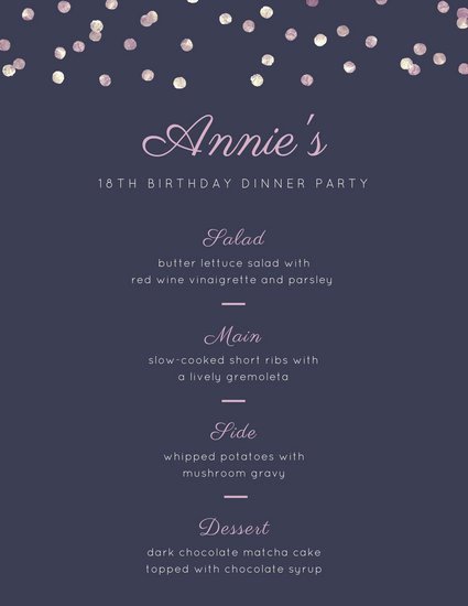 Food Overlay Dinner Party Menu Templates by Canva