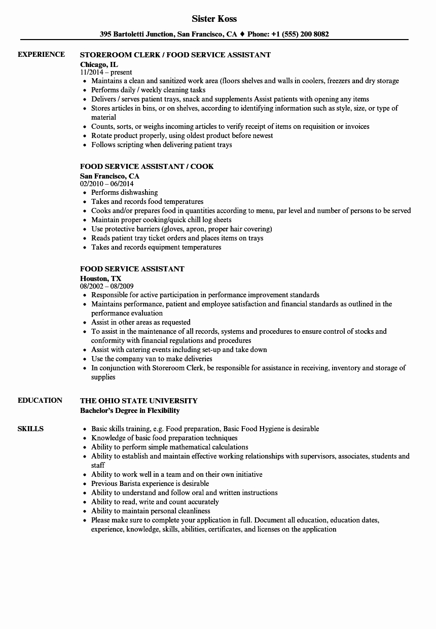 Food Service assistant Resume