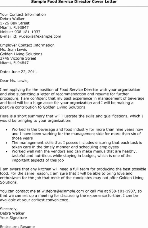 Food Service Cover Letter