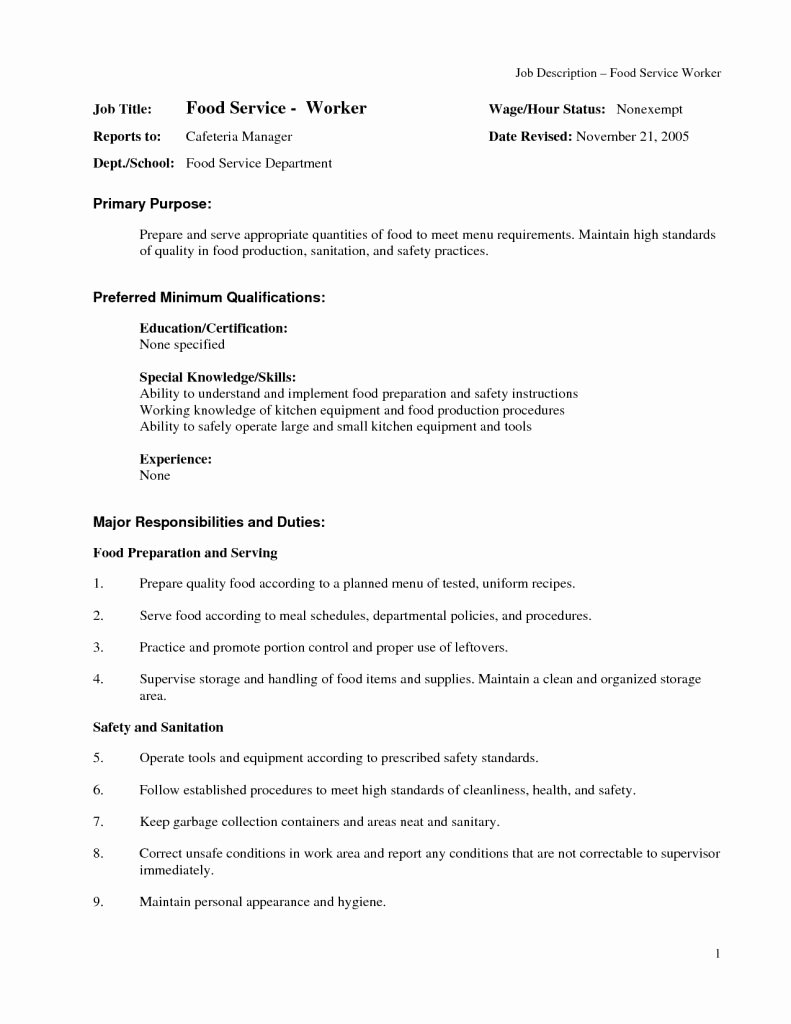 Food Service Resume Example Fast Resumes Template 2017