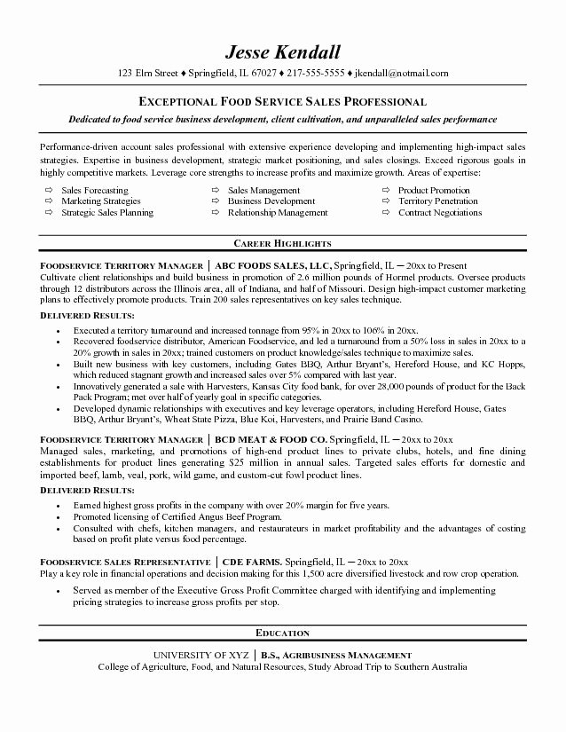 food service resume sample