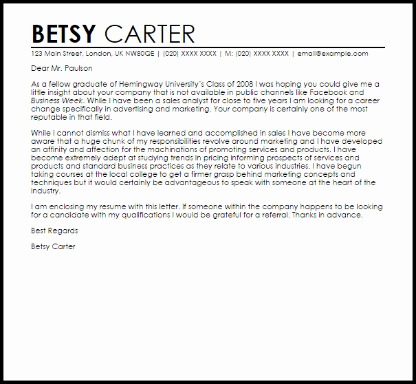 For A Career Change Cover Letter Sample