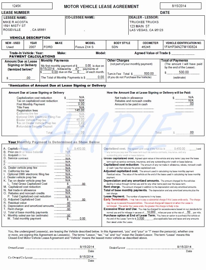 Ford Lease Agreement Pdf