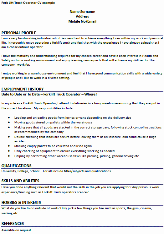 Forklift Driver Resume Examples