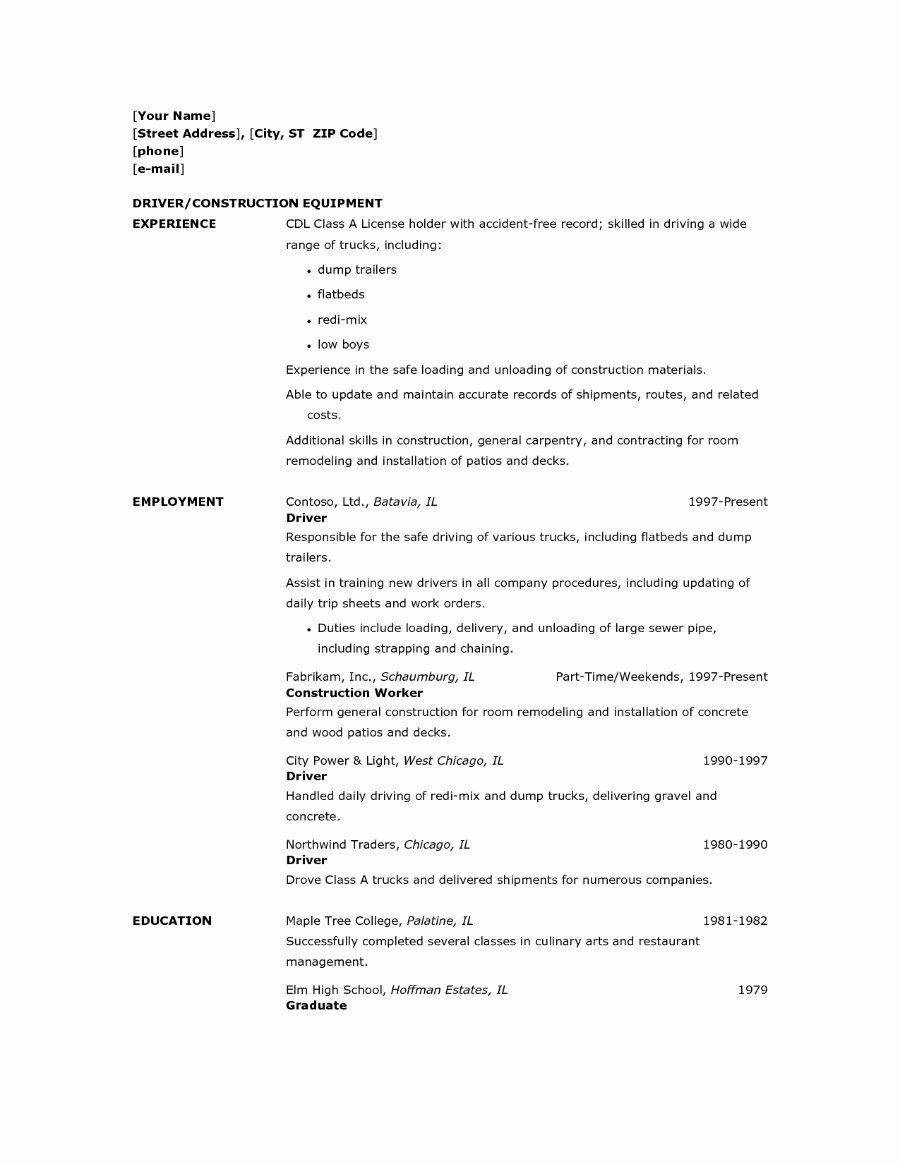 forklift operator resume format