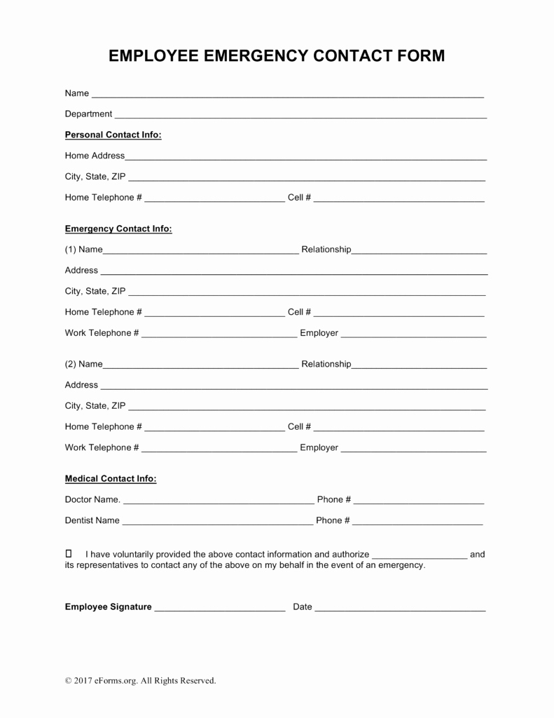 Form Emergency Contact form
