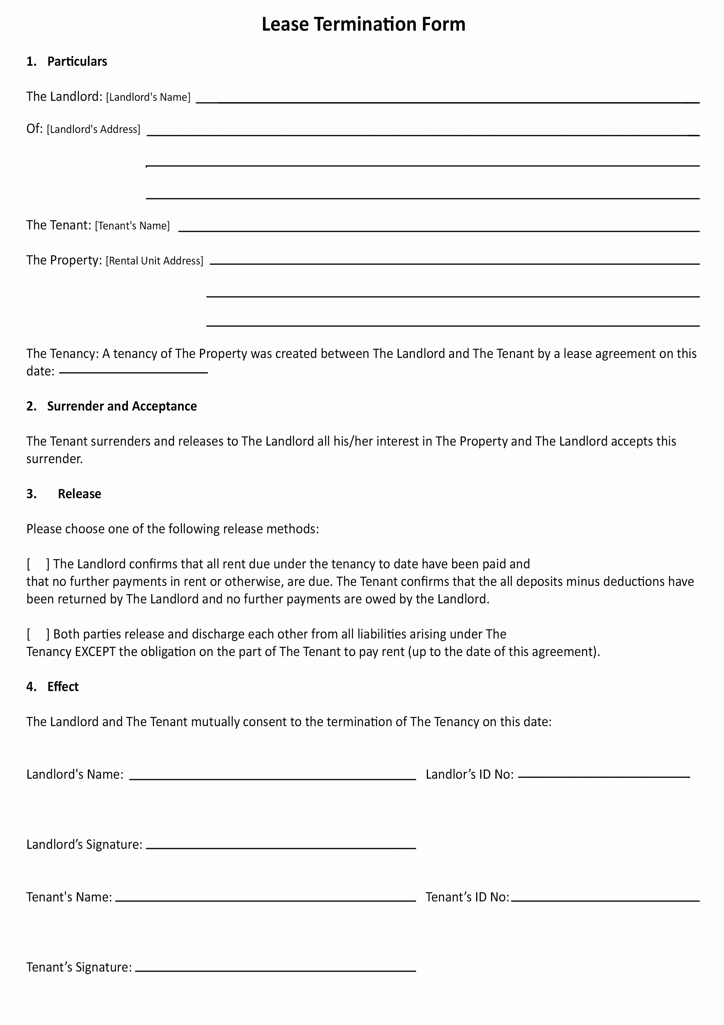 Form Lease Termination form