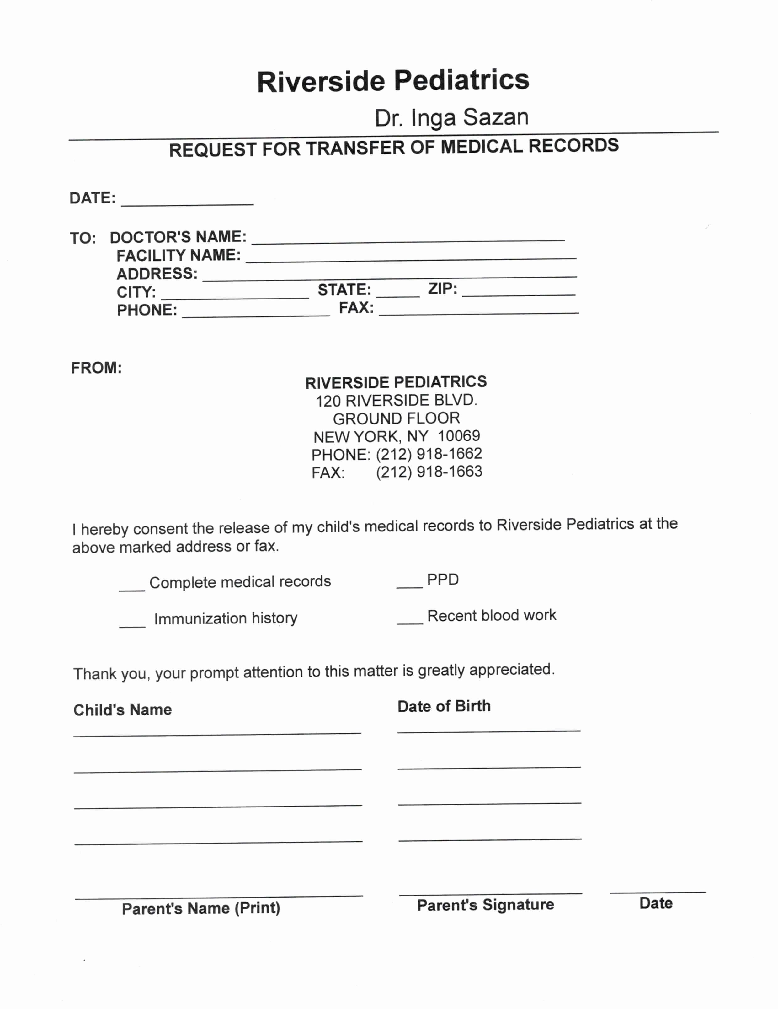 Form Medical Records Request form
