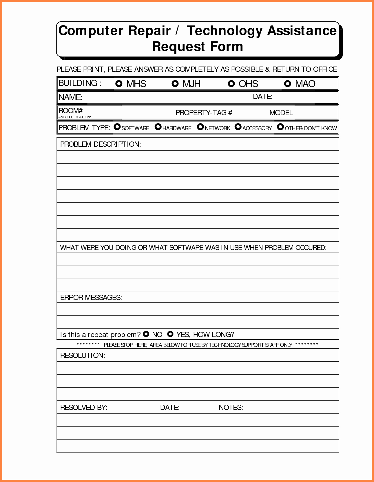 Form Puter Service Request form
