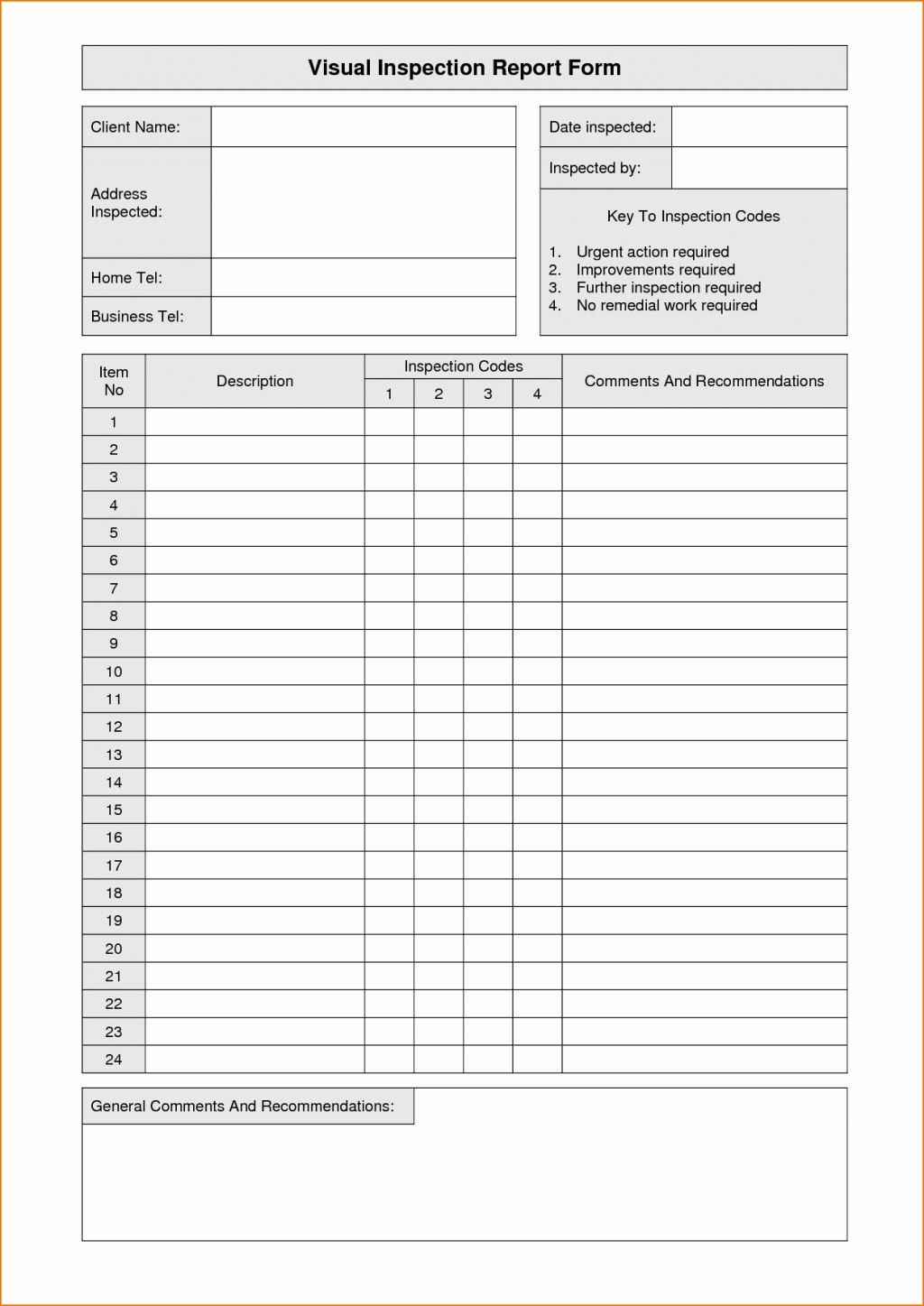Form Samples Home Inspection Reportble Template
