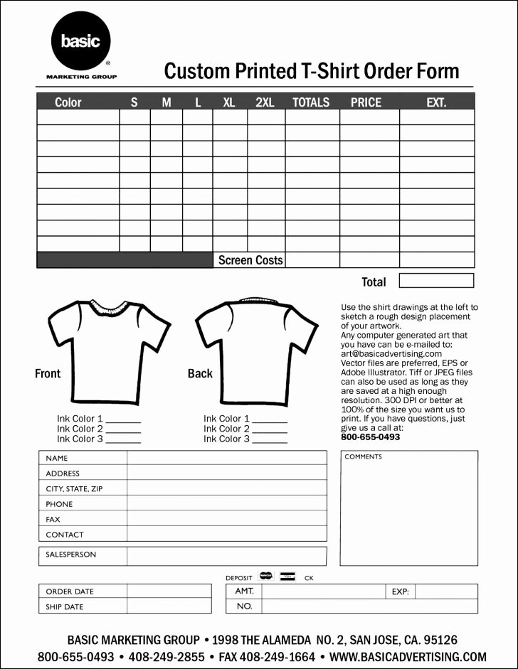 Form T Shirt order form