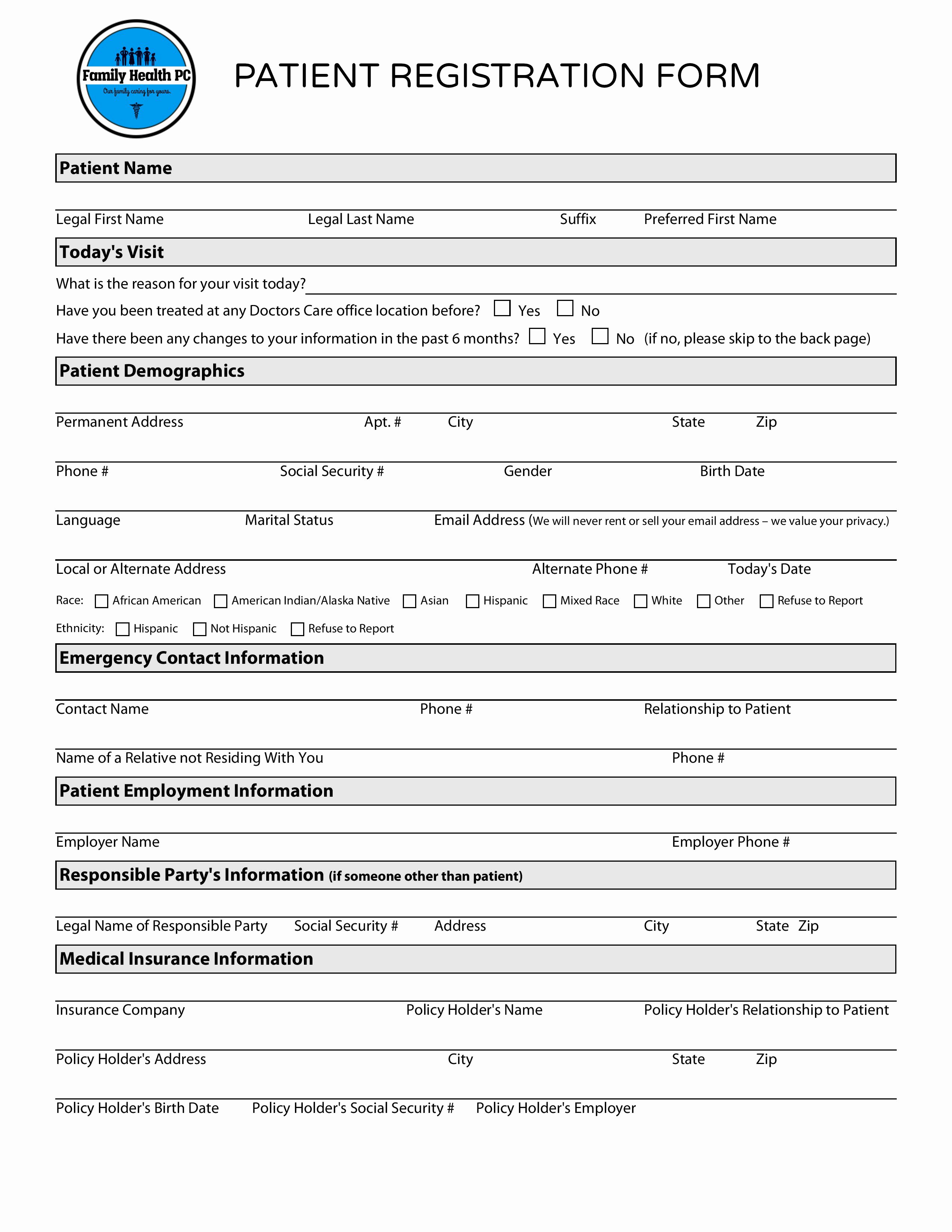 Form Templates Patient Registration form Patient