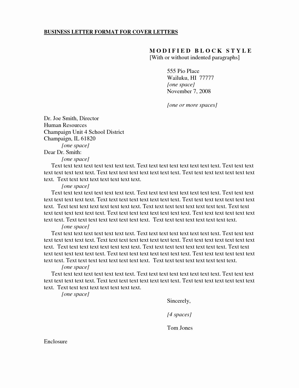 formal business cover letter format