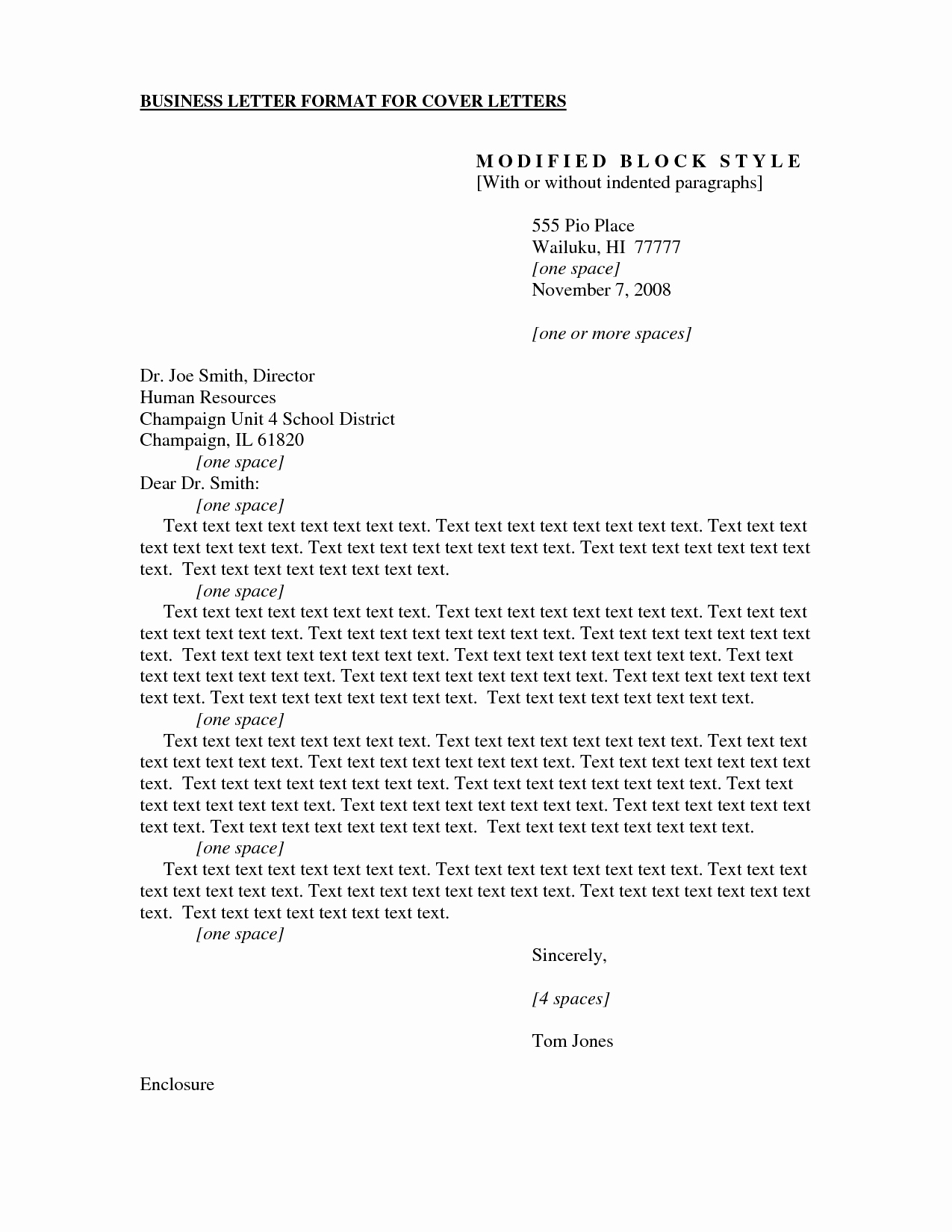 Formal Business Cover Letter format