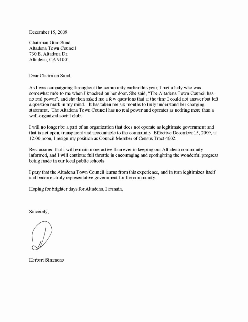 Formal Letter Resignation Template