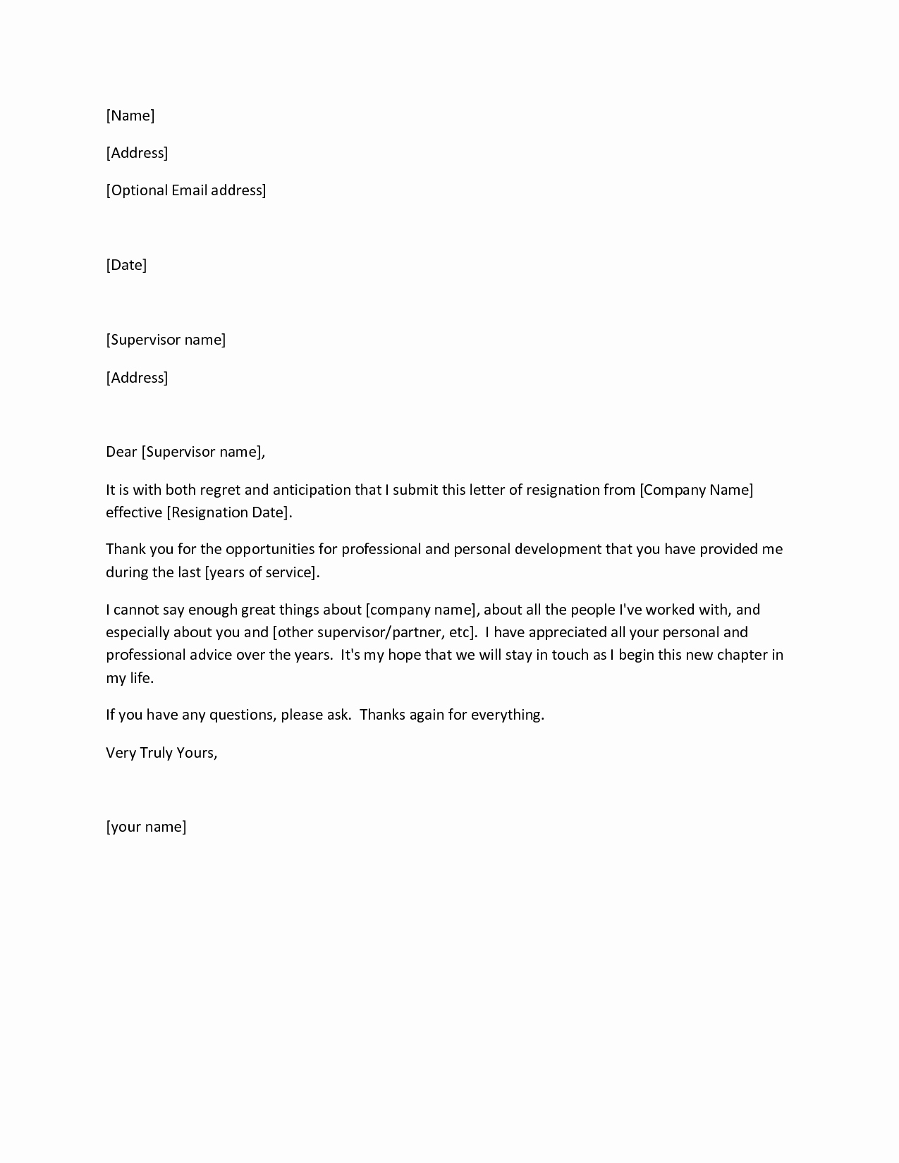 Formal Resignation Letter Example Official Letter Of