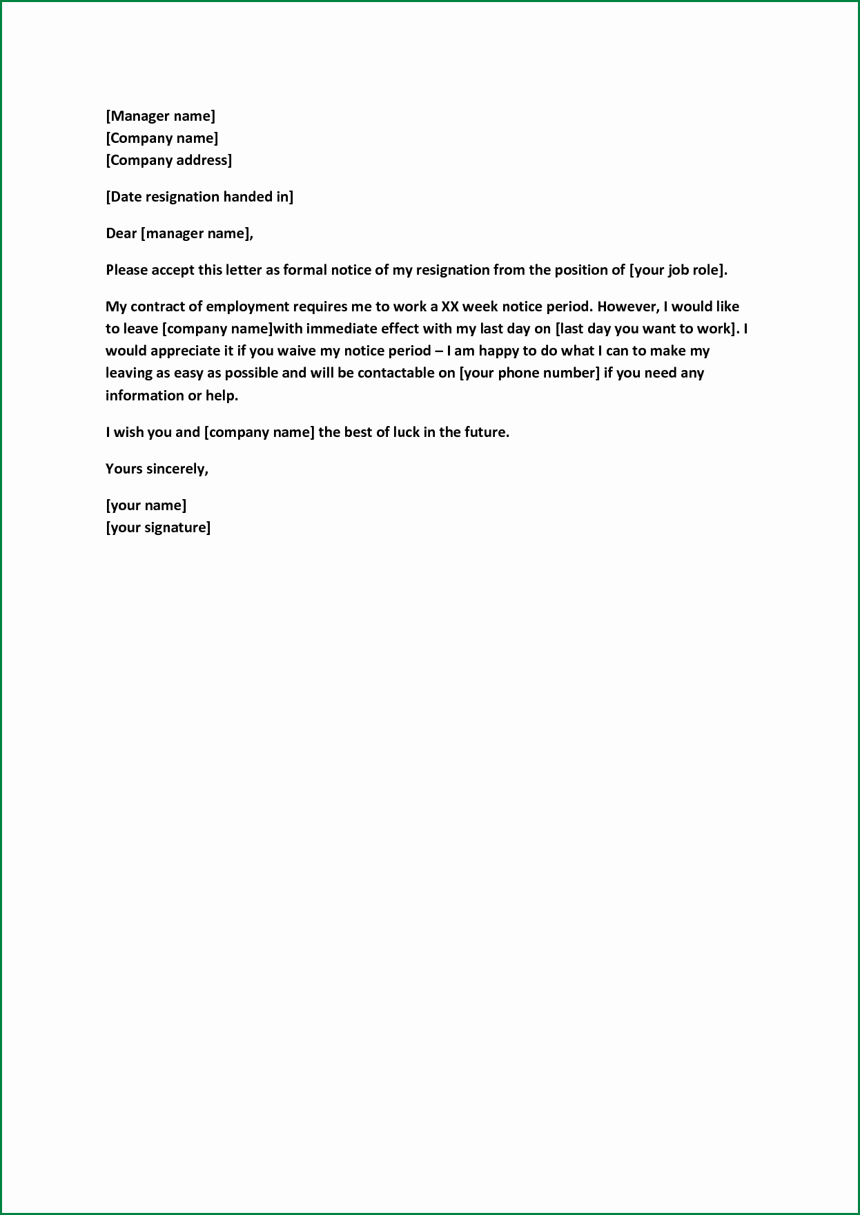 Formal Resignation Letter Sample with Notice Period
