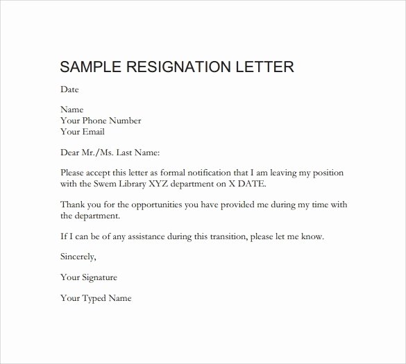 Formal Resignation Letter Sample