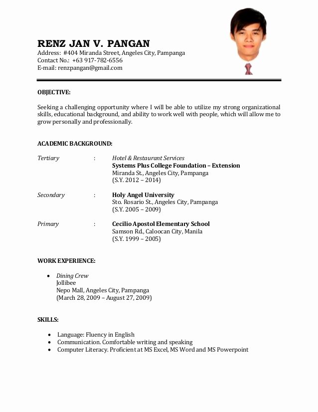 Format Of Resume for Job Sample Resume for First Time Job
