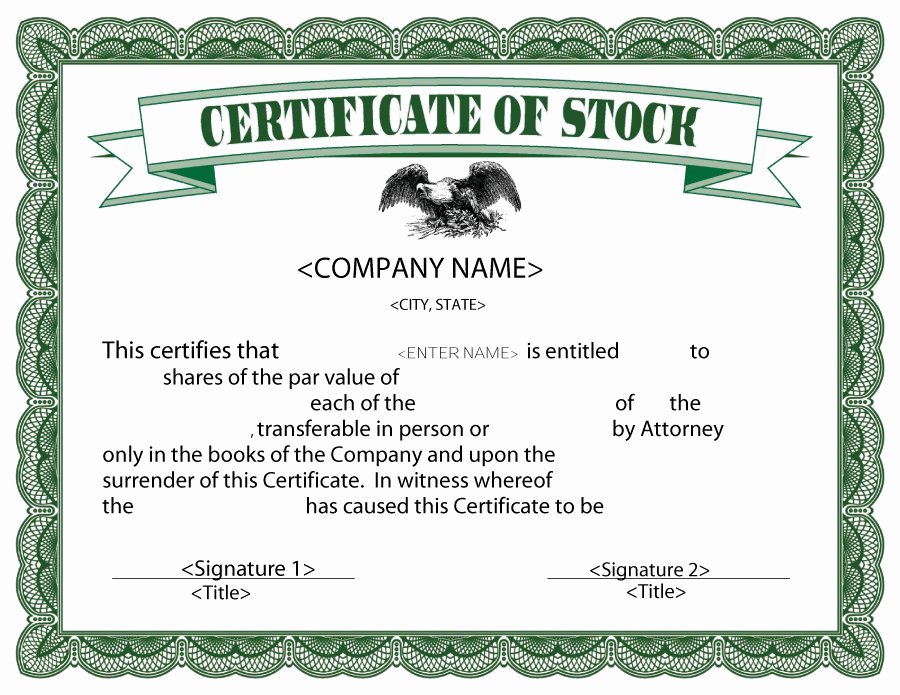 Formatted Stock Certificate Templates