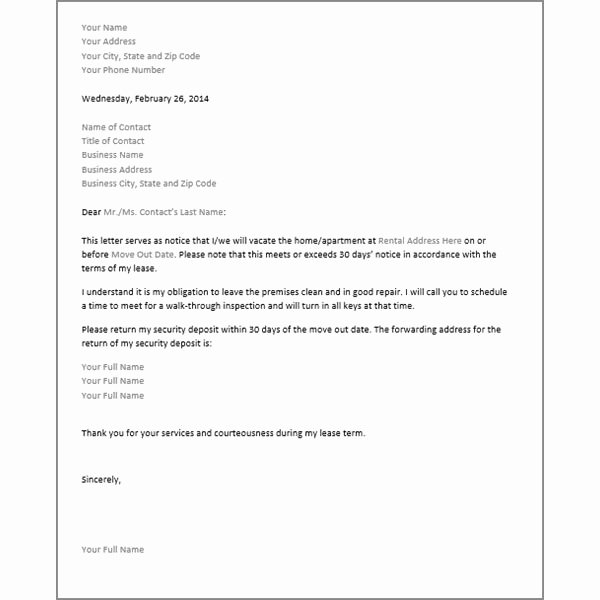 Free 30 Day Notice Template for Microsoft Word Resource