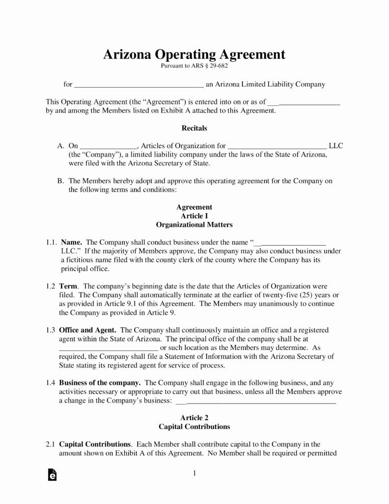 Free Arizona Llc Operating Agreement forms Pdf