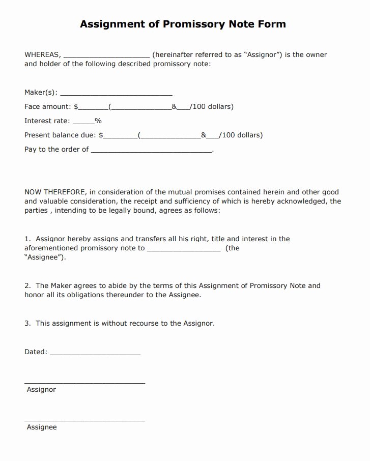 Free assignment Of Promissory Note form