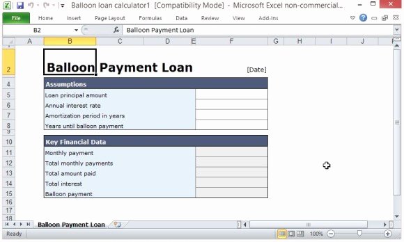 Free Balloon Payment Excel Template