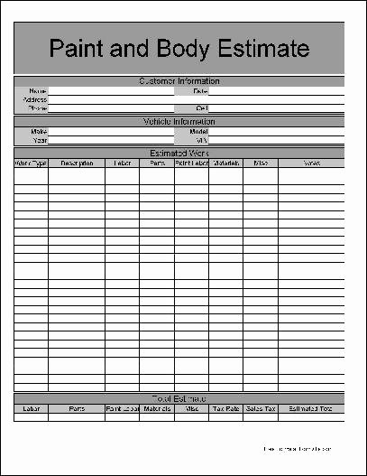 F1798 Basic Paint and Body Estimate Form