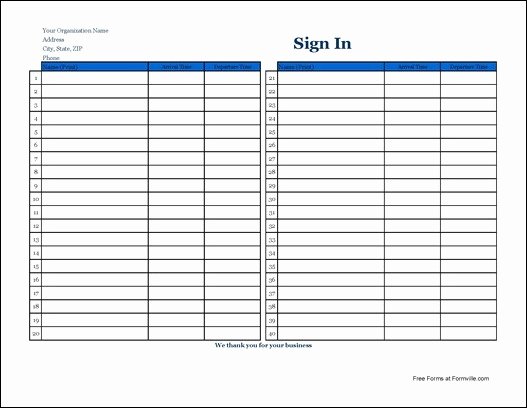 Free Basic Pany Sign In Sheet Wide From formville