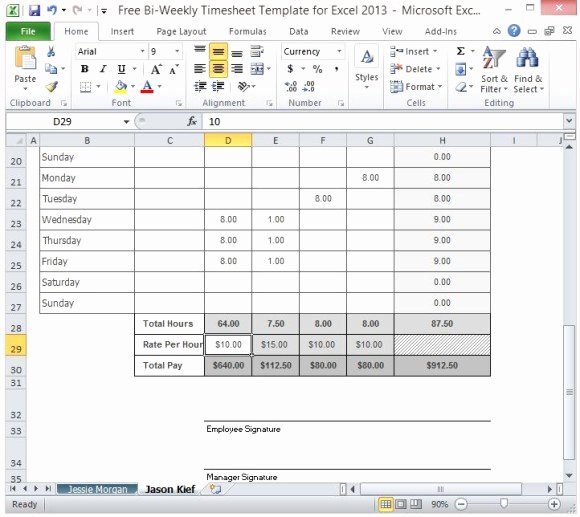 Free Bi Weekly Timesheet Template for Excel 2013