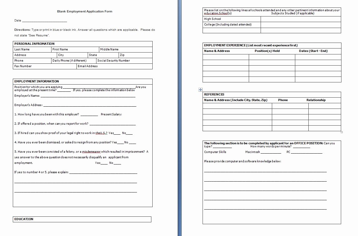 Free Blank Job Application form
