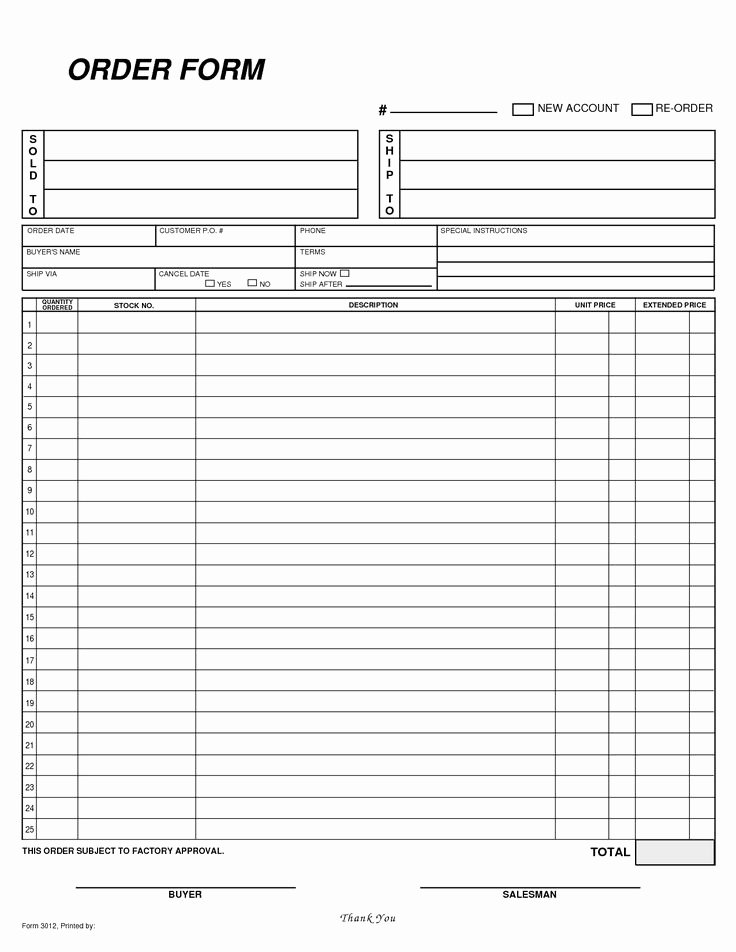 Free Blank order form Template