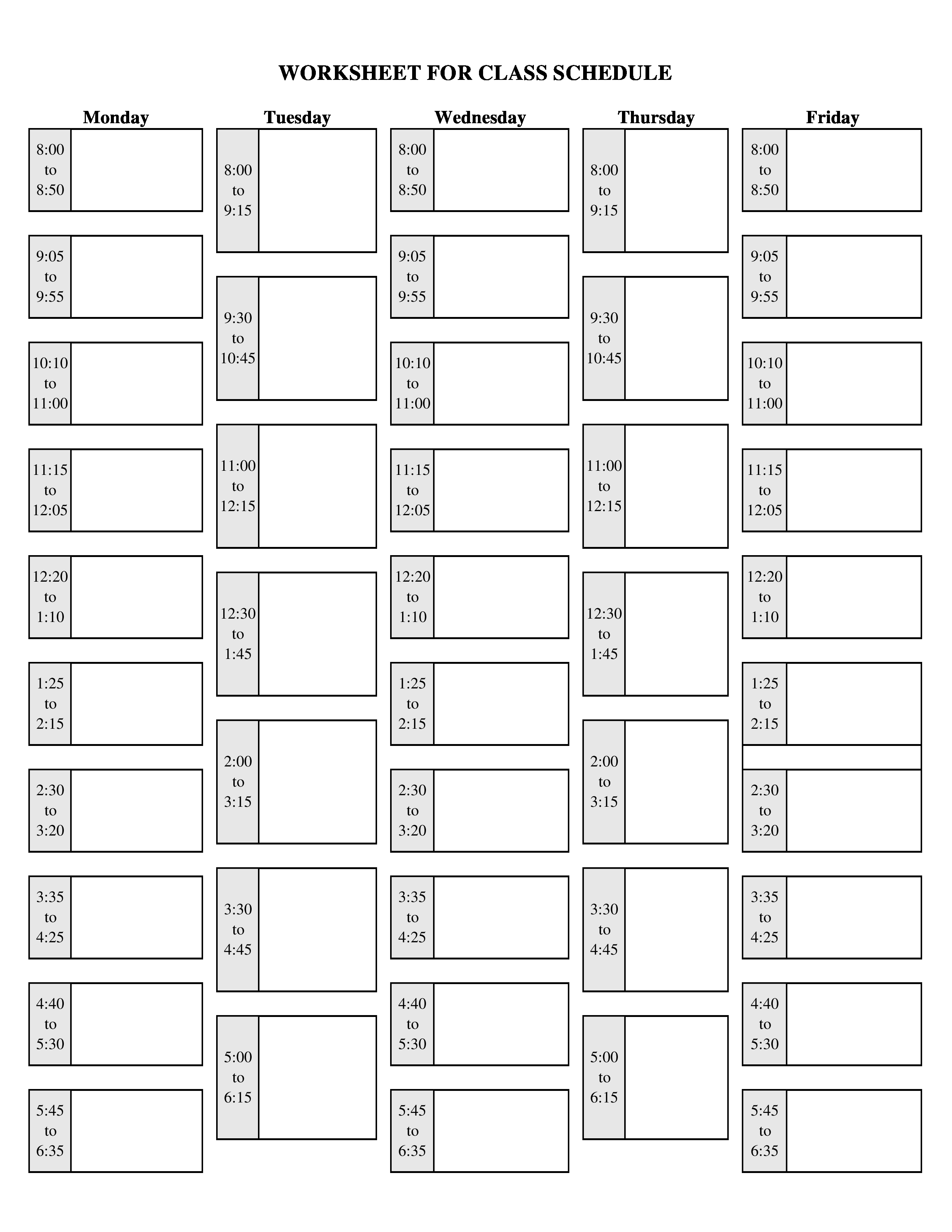 Free Blank School Schedule Printable